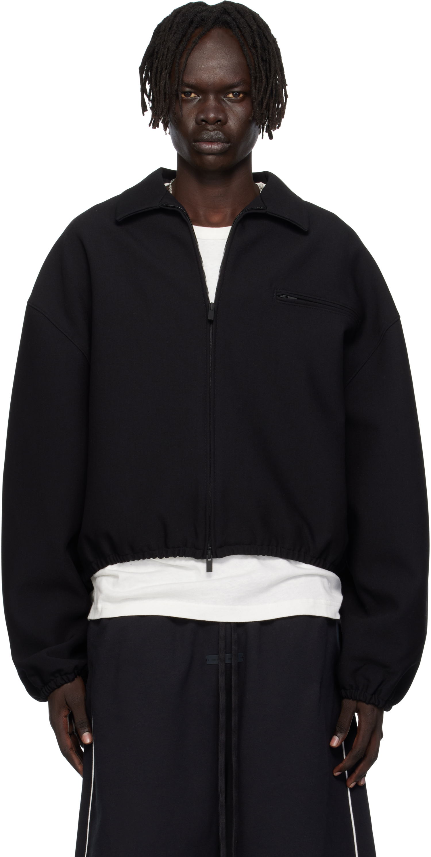 Jakke Fear of God ESSENTIALS Bonded Canvas Zip-Up Jacket Sort | 202SP258060F, 0