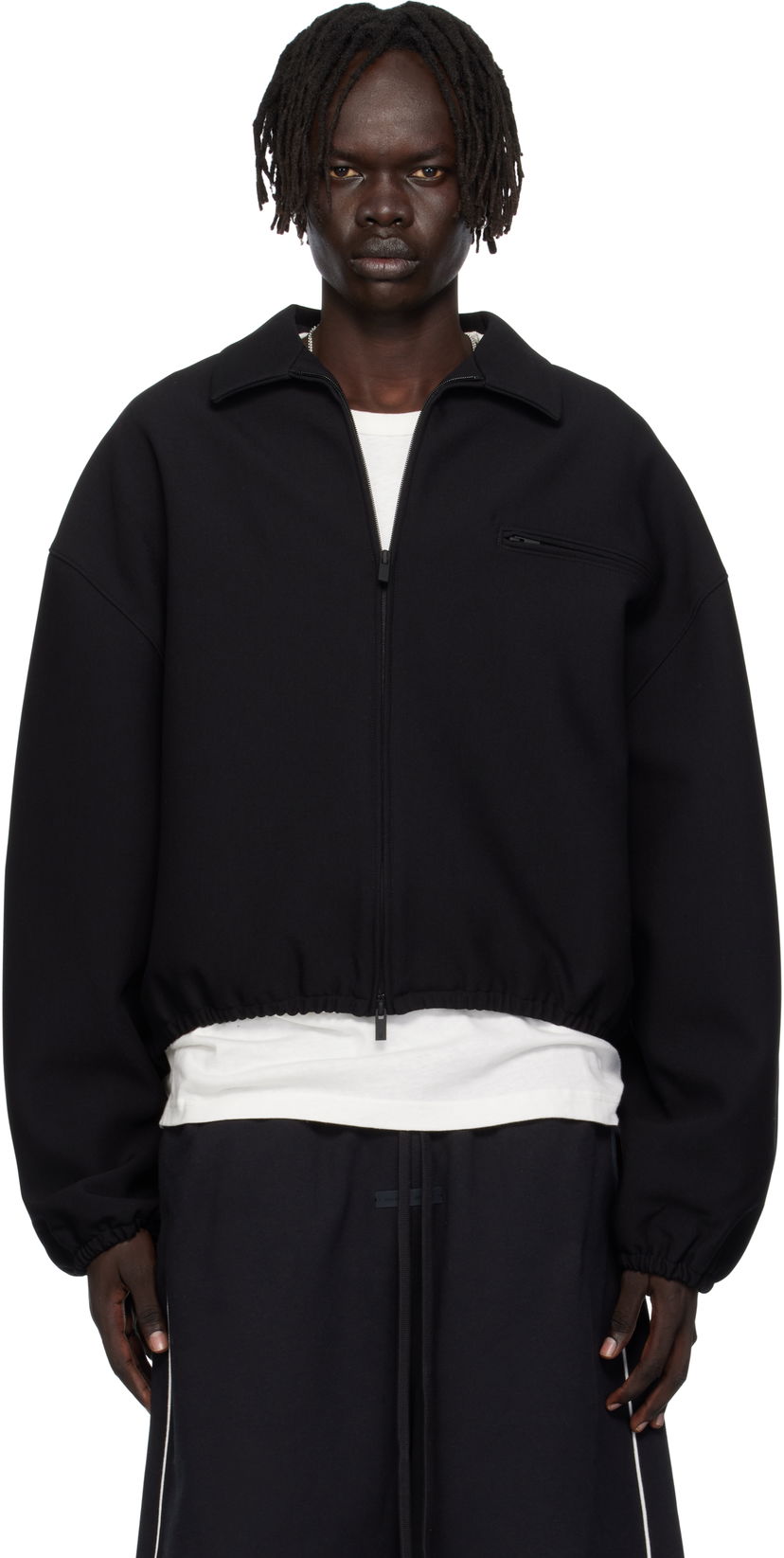 Jakke Fear of God ESSENTIALS Bonded Canvas Zip-Up Jacket Sort | 202SP258060F