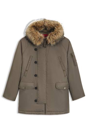 Parka BOSS Water-repellent parka jacket with faux-fur hood Grøn | 50546236