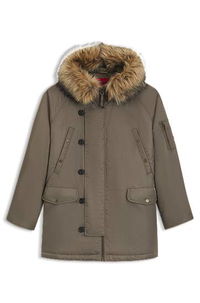 Water-repellent parka jacket with faux-fur hood