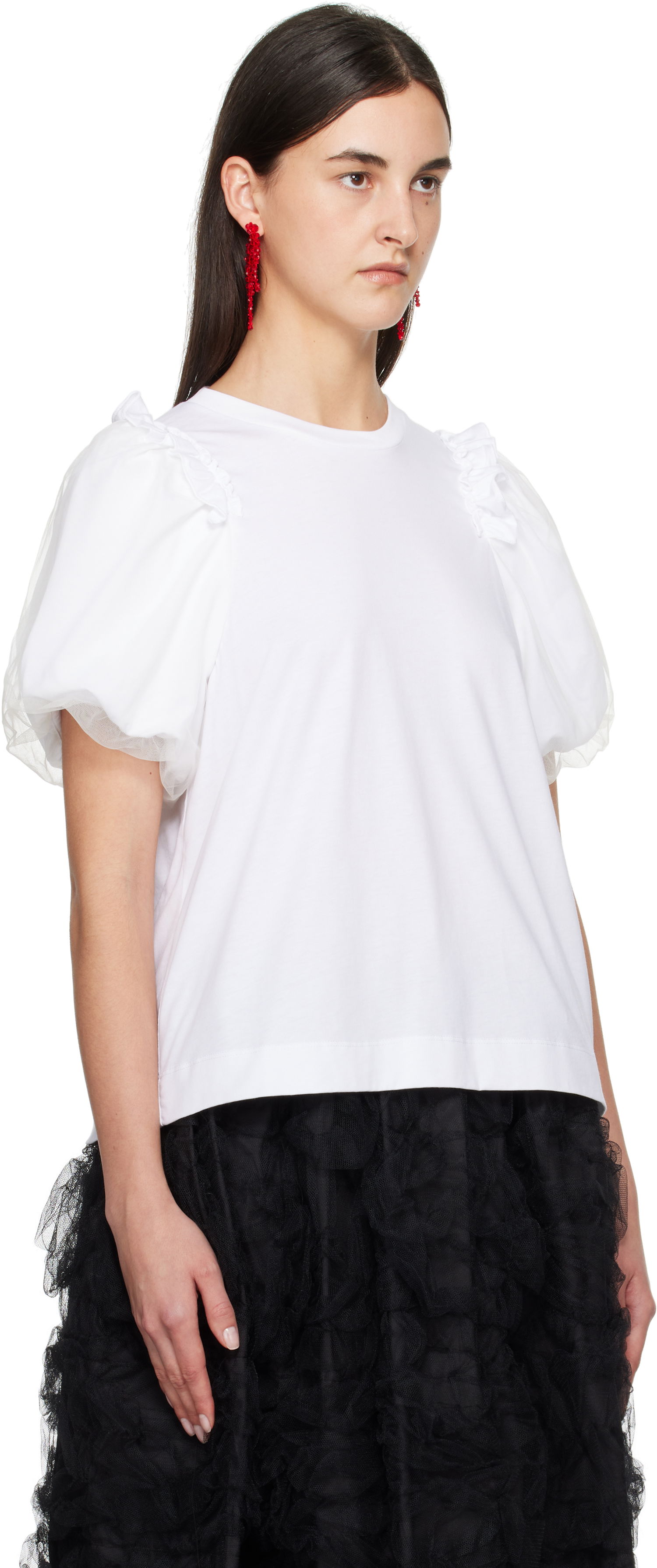 T-shirt Simone Rocha Simone Rocha Tulle Overlay Puff Sleeve T-Shirt Hvid | 5179 0553, 1
