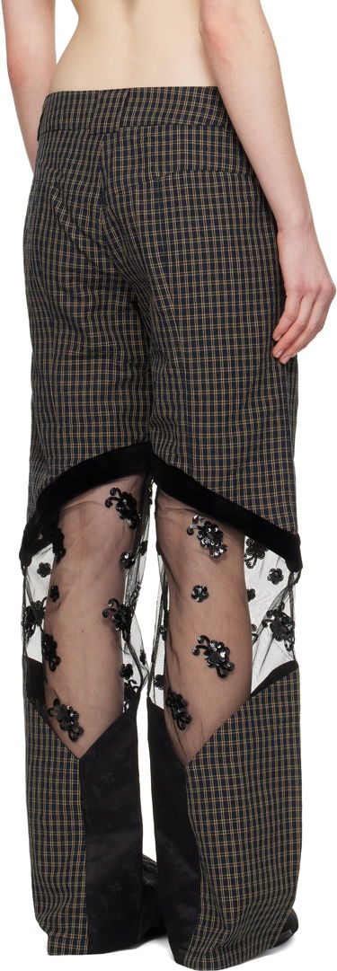 Bukser Chopova Lowena Chopova Lowena Rusher Plaid & Lace Panel Trousers Brun | 4092, 2