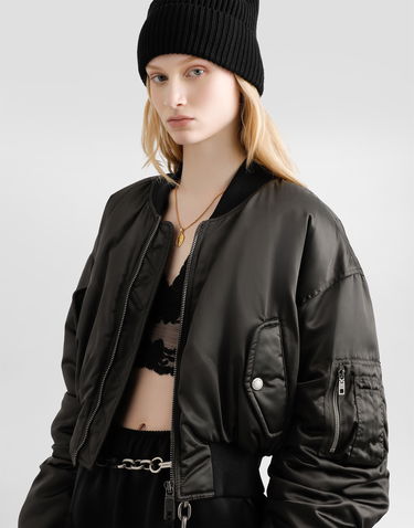 Bomberjakke Dolce & Gabbana Dolce & Gabbana Oversized Cropped Bomber Jacket Sort | F9T51TFUMS6N8476, 3