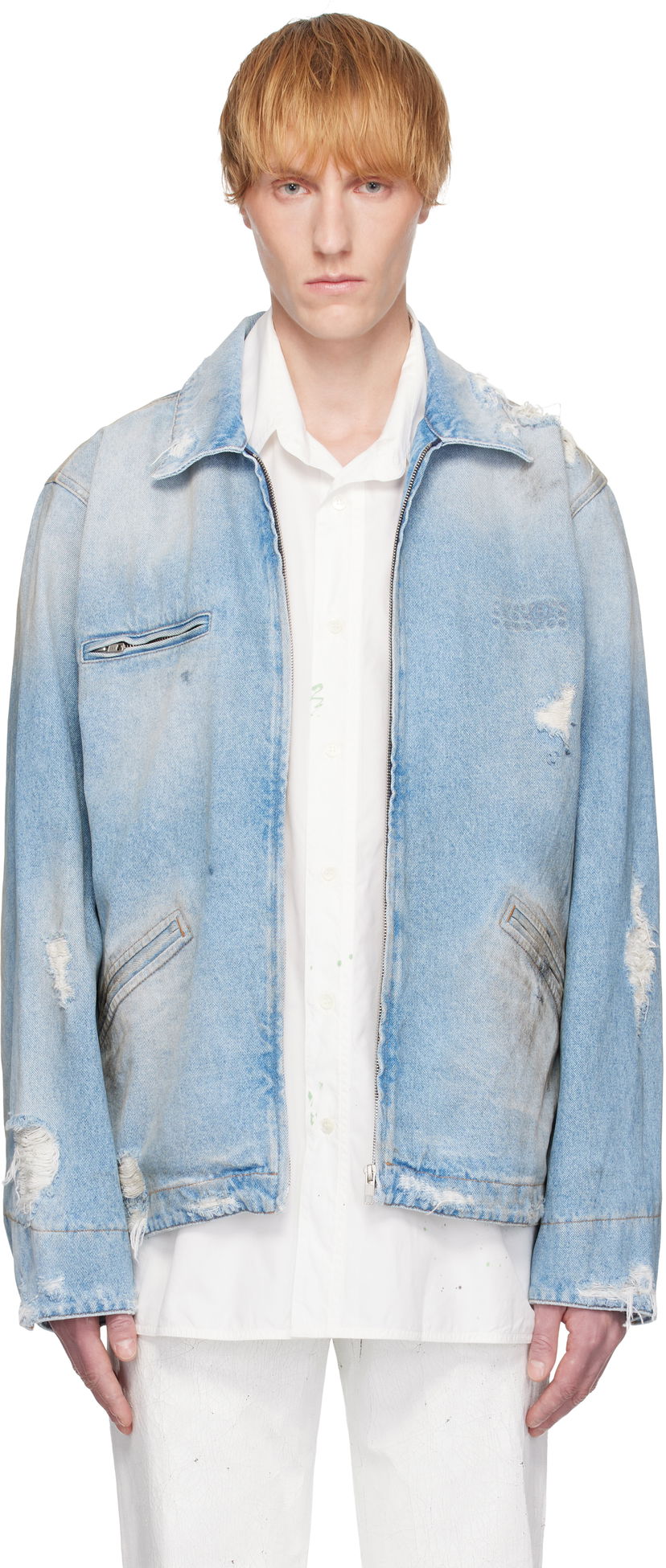 Jakke Maison Margiela MM6 Maison Margiela Distressed Denim Jacket Blå | SH2AM0030 M30018