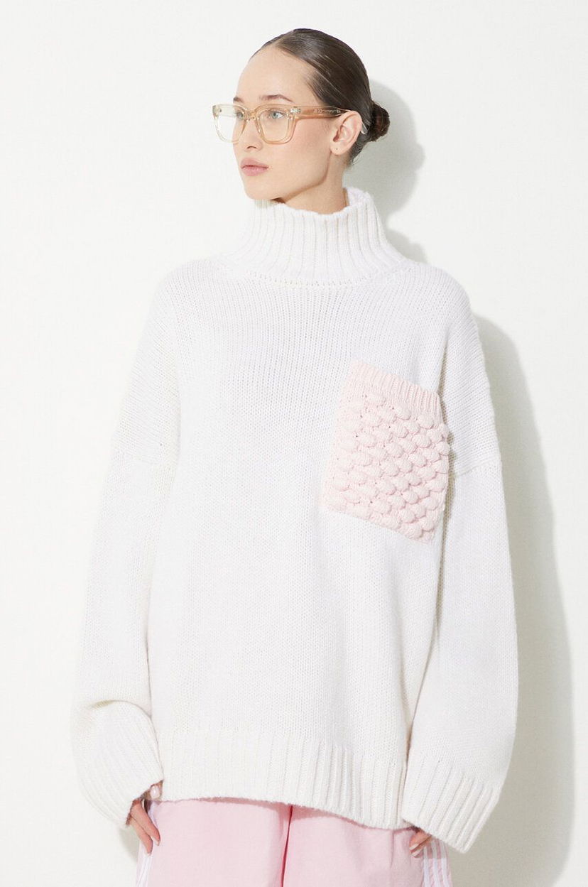 Sweater JW Anderson Turtleneck Jumper With Textured Patch Pocket Hvid | KW1150.YN0144.001