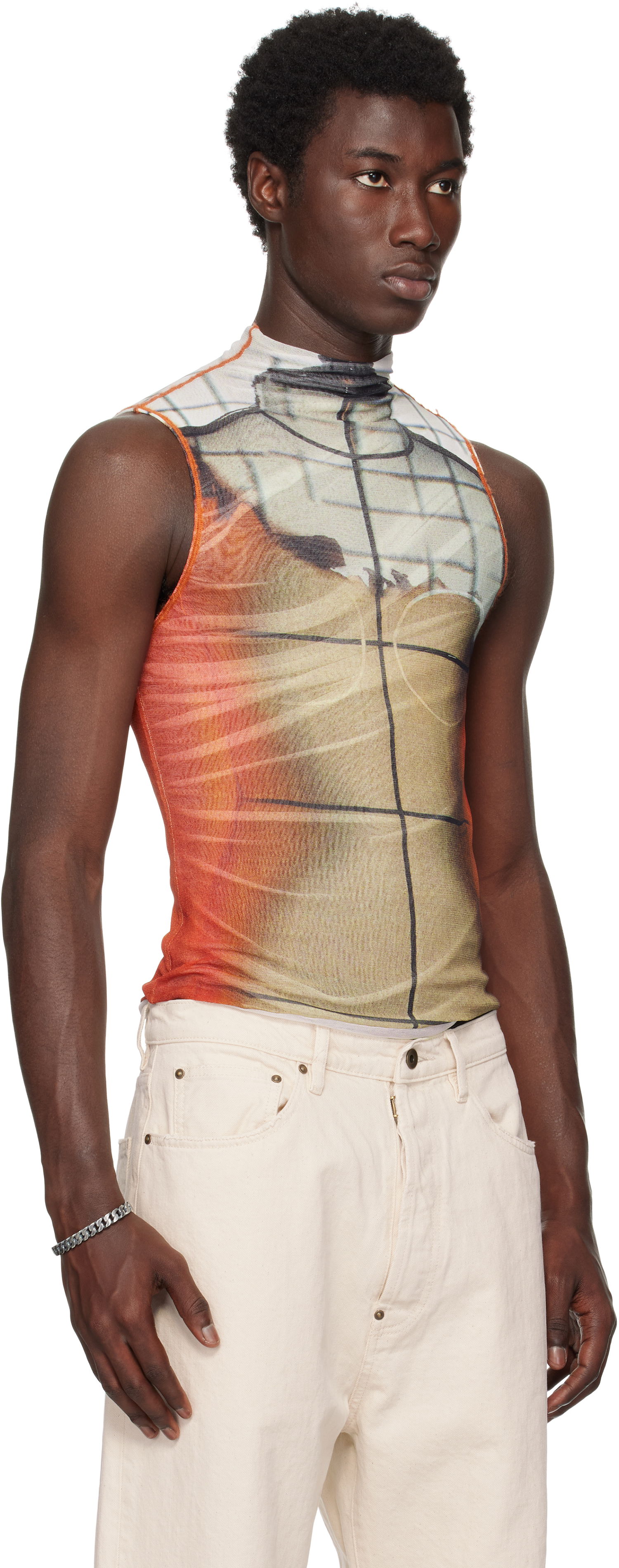 Tanktop Jean Paul Gaultier Jean Paul Gaultier 'The Fire' Printed Mesh Tank Top Orange | 25/03-W-TO307-M003P-150100, 1