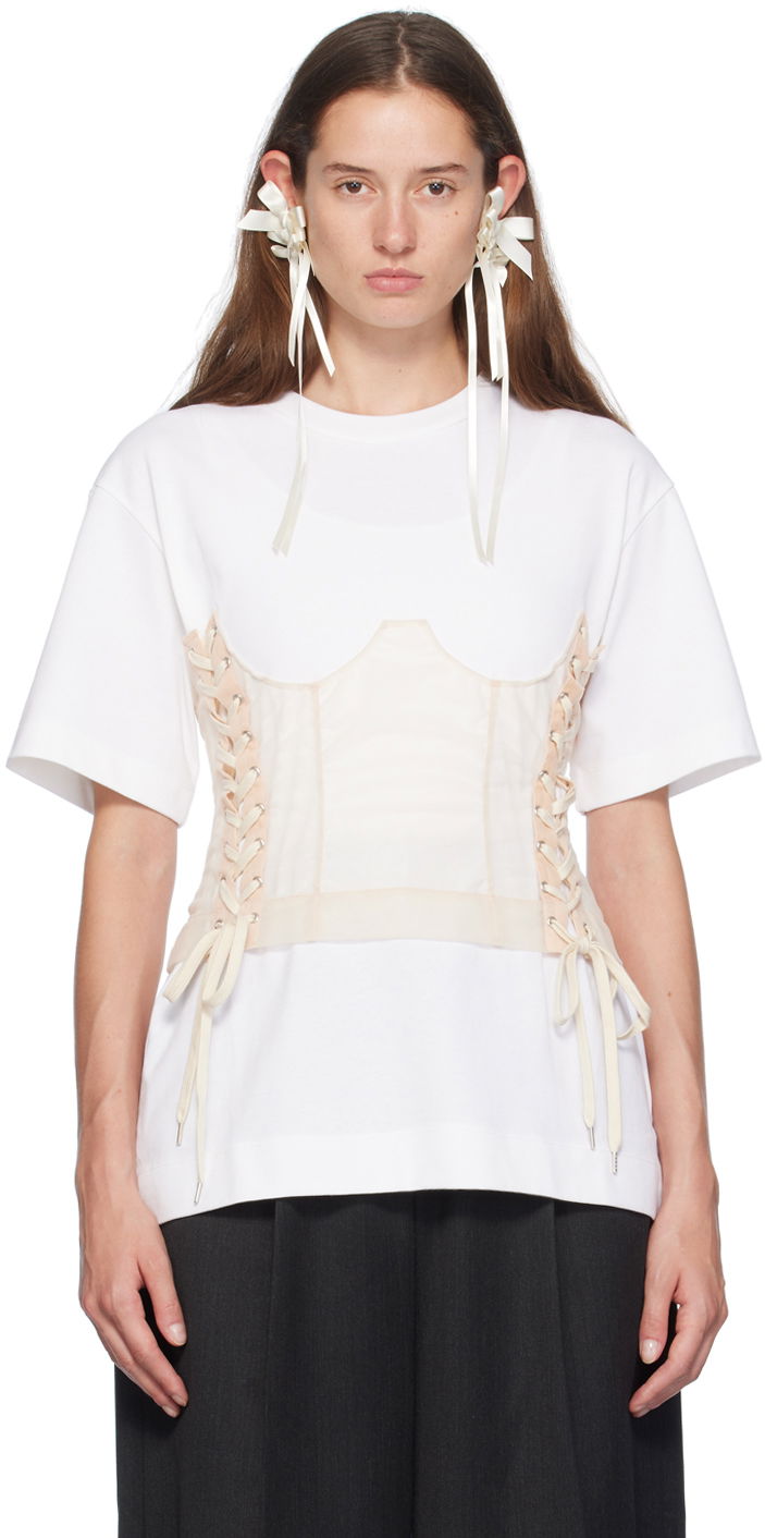 T-shirt Simone Rocha Simone Rocha Corset Panel Boxy T-Shirt Hvid | 5282 0562