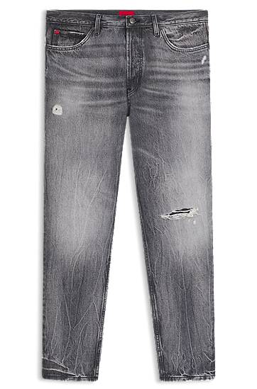 Jeans BOSS Tapered-Fit Distressed Denim Jeans Grå | 50542703