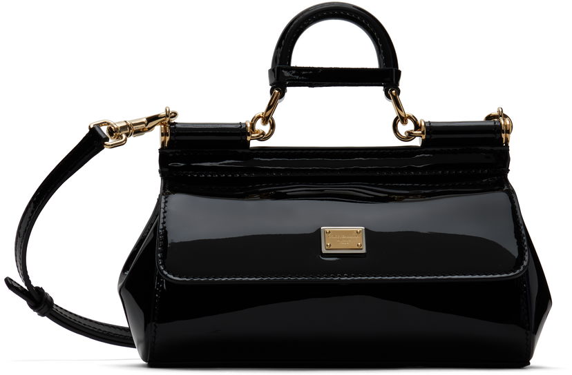 Håndtaske Dolce & Gabbana Dolce&Gabbana Small Sicily Patent Leather Handbag Sort | BB7116 B1471