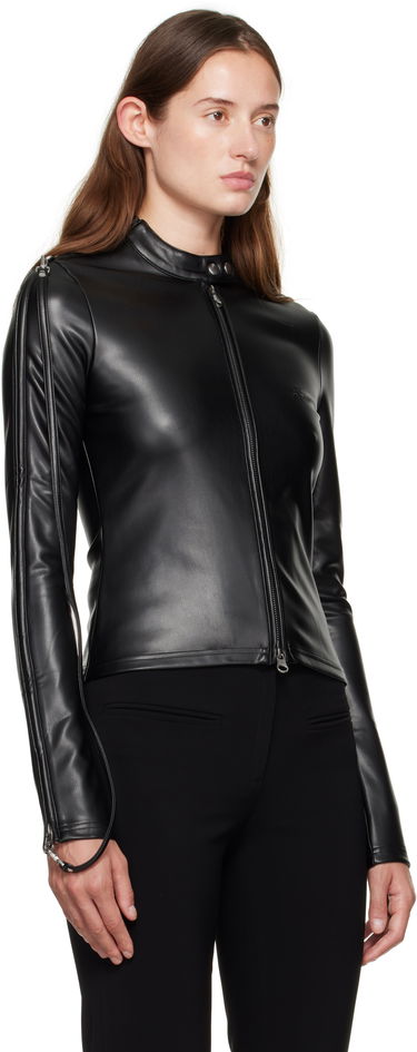 Jakke Courrèges Courrèges Zipped Biker Faux-Leather Top Sort | 325CTO436PU0049, 1
