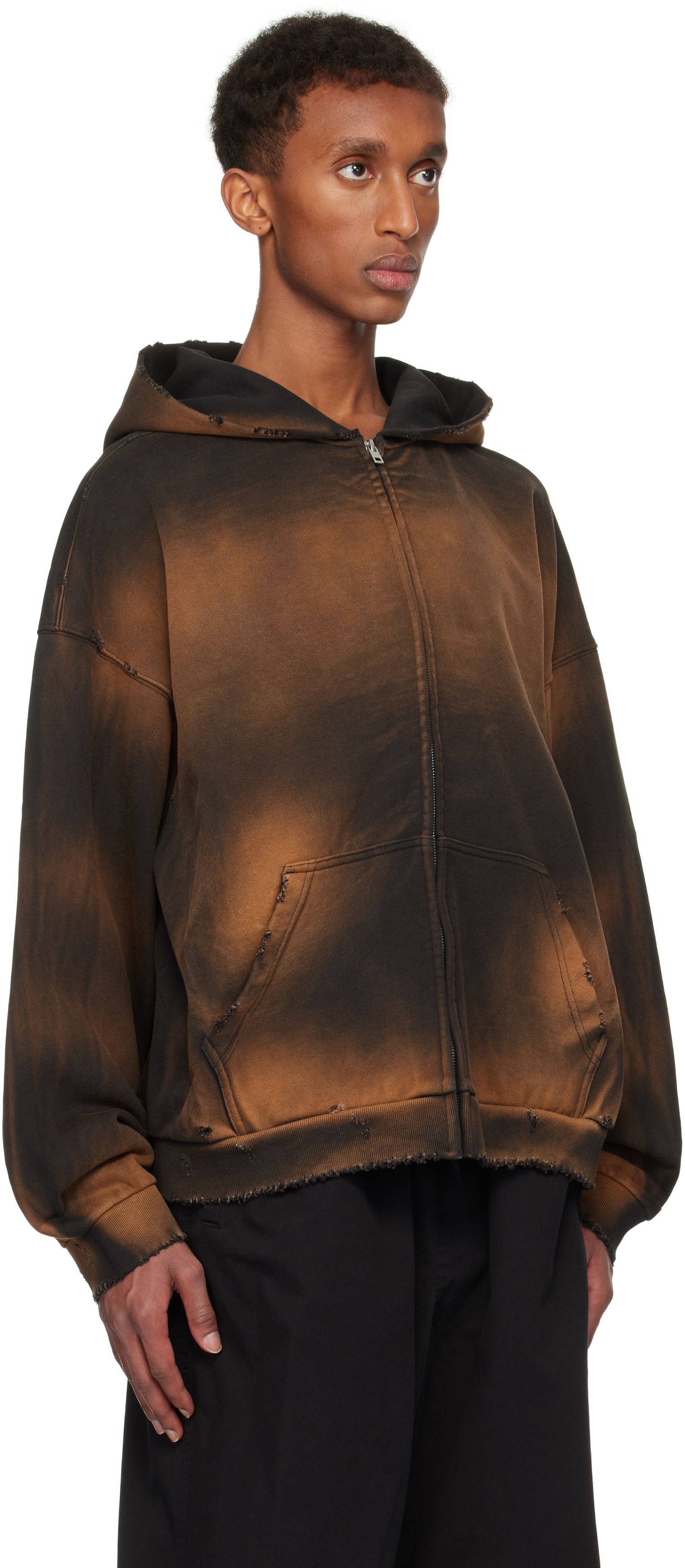Sweatshirt We11done We11done Distressed Zip-Up Hoodie Brun | WD-TJ3-24-833-U-BK, 1