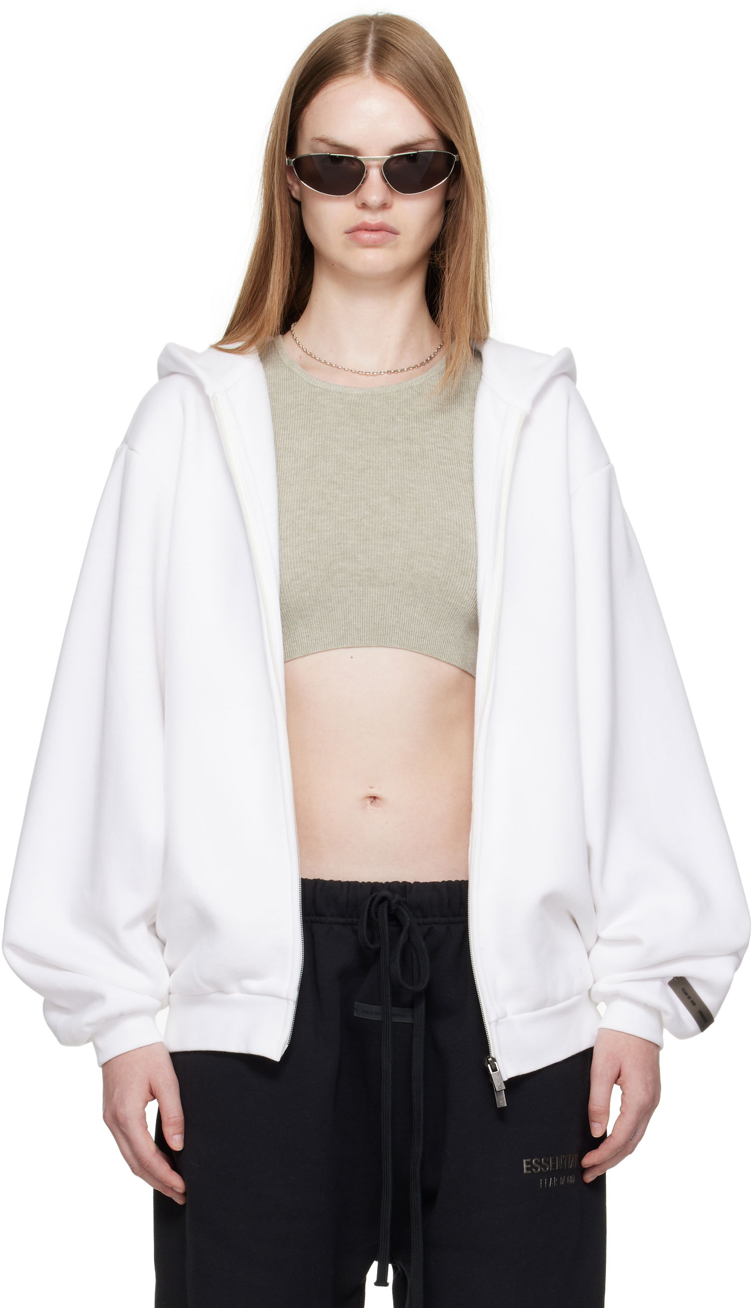 Sweatshirt Fear of God ESSENTIALS 90s Fleece Zip-Up Hoodie Hvid | 192SP257444FW, 0