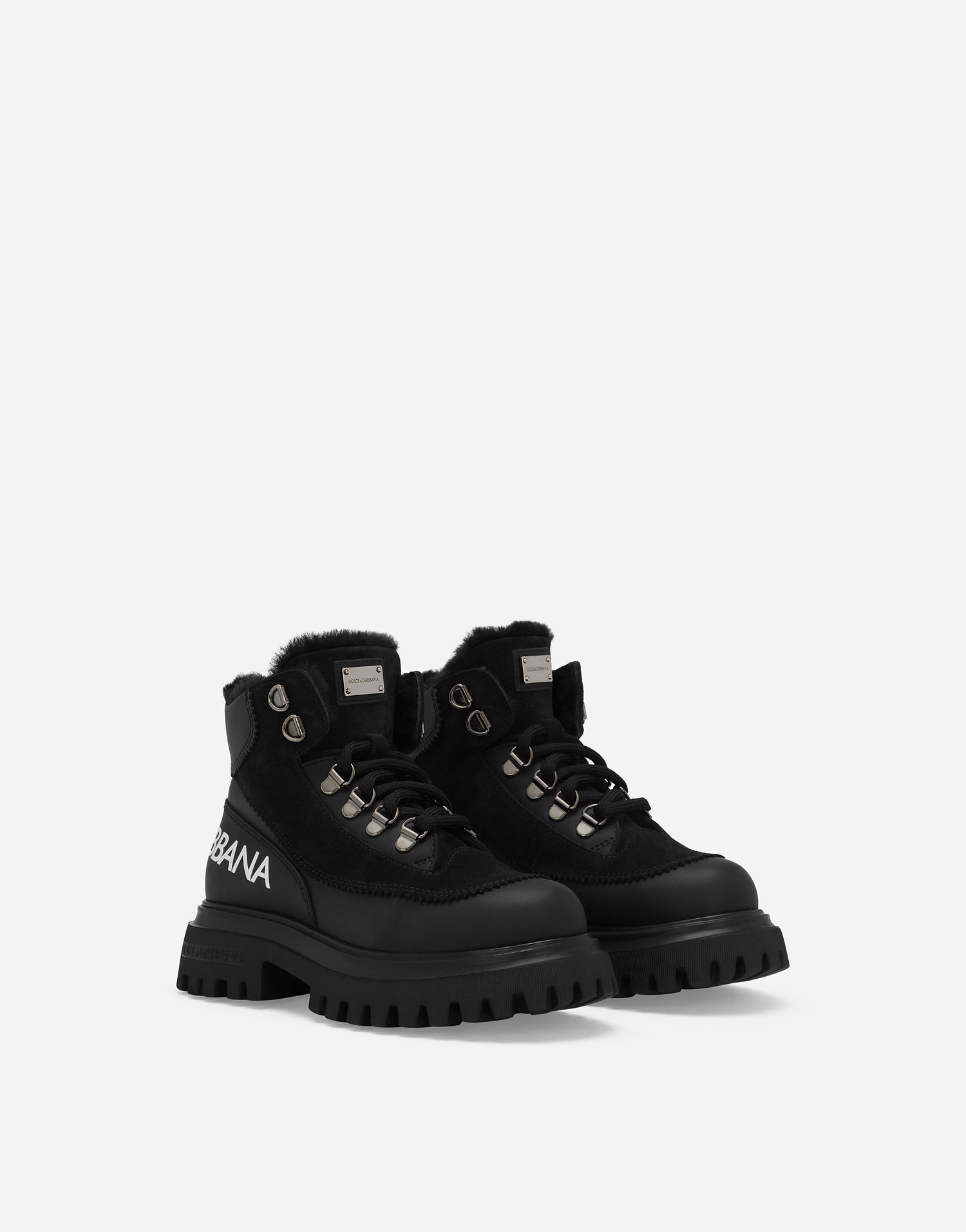 Tilbehør Dolce & Gabbana Dolce & Gabbana Nubuck and Calfskin Ankle Boots with Logo Sort | DA5177AL69680999, 1