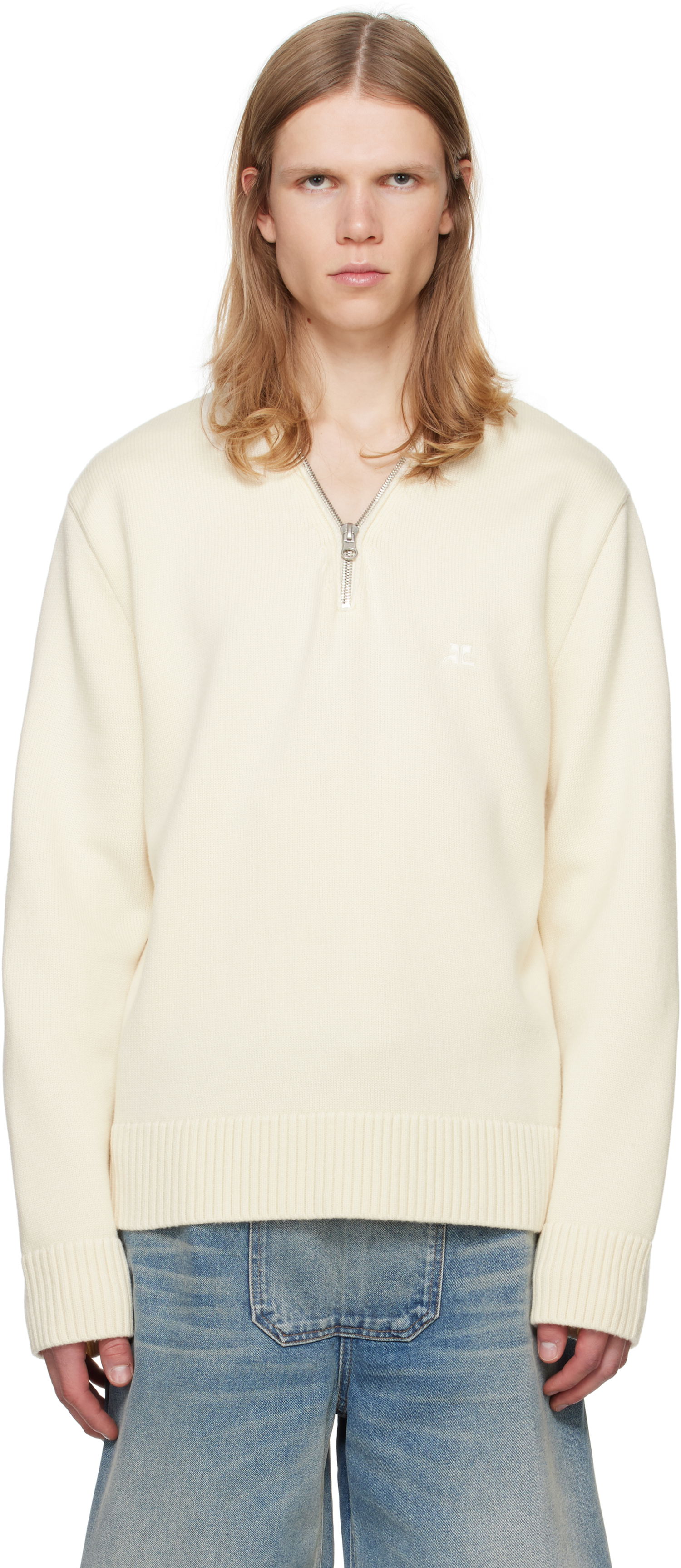 Sweater Courrèges Zipped Wool Sweater Hvid | 324MPU179FI0036, 0