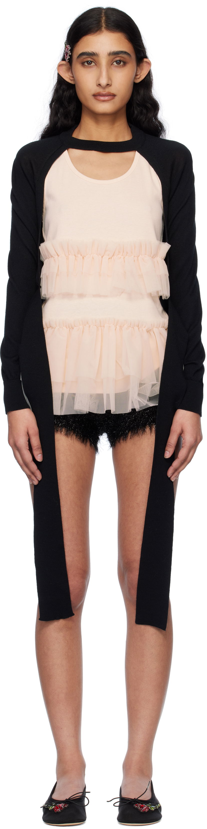Sweater Simone Rocha Simone Rocha Cropped Cut-Out Cardigan Sort | KMK20 0647