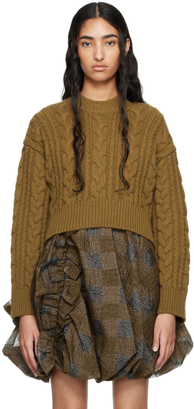Sweater Cecilie Bahnsen Vibeke Cropped Cable Knit Sweater Grøn | 2.24KNI51004 VIBEKE JUMPER