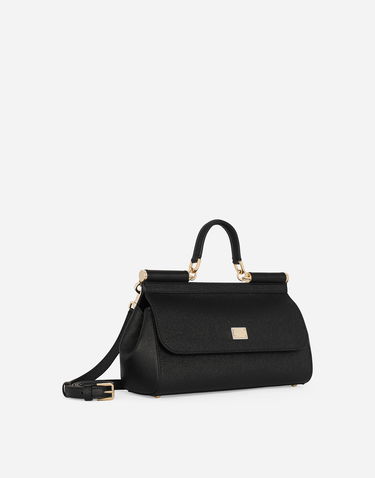 Håndtaske Dolce & Gabbana Dolce & Gabbana Sicily Elongated Leather Handbag Sort | BB7117A100180999, 2