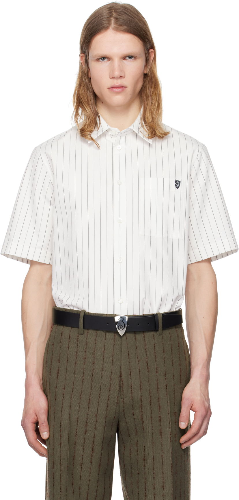 Skjorte Burberry Burberry Pinstripe Short Sleeve Shirt Hvid | 8102569
