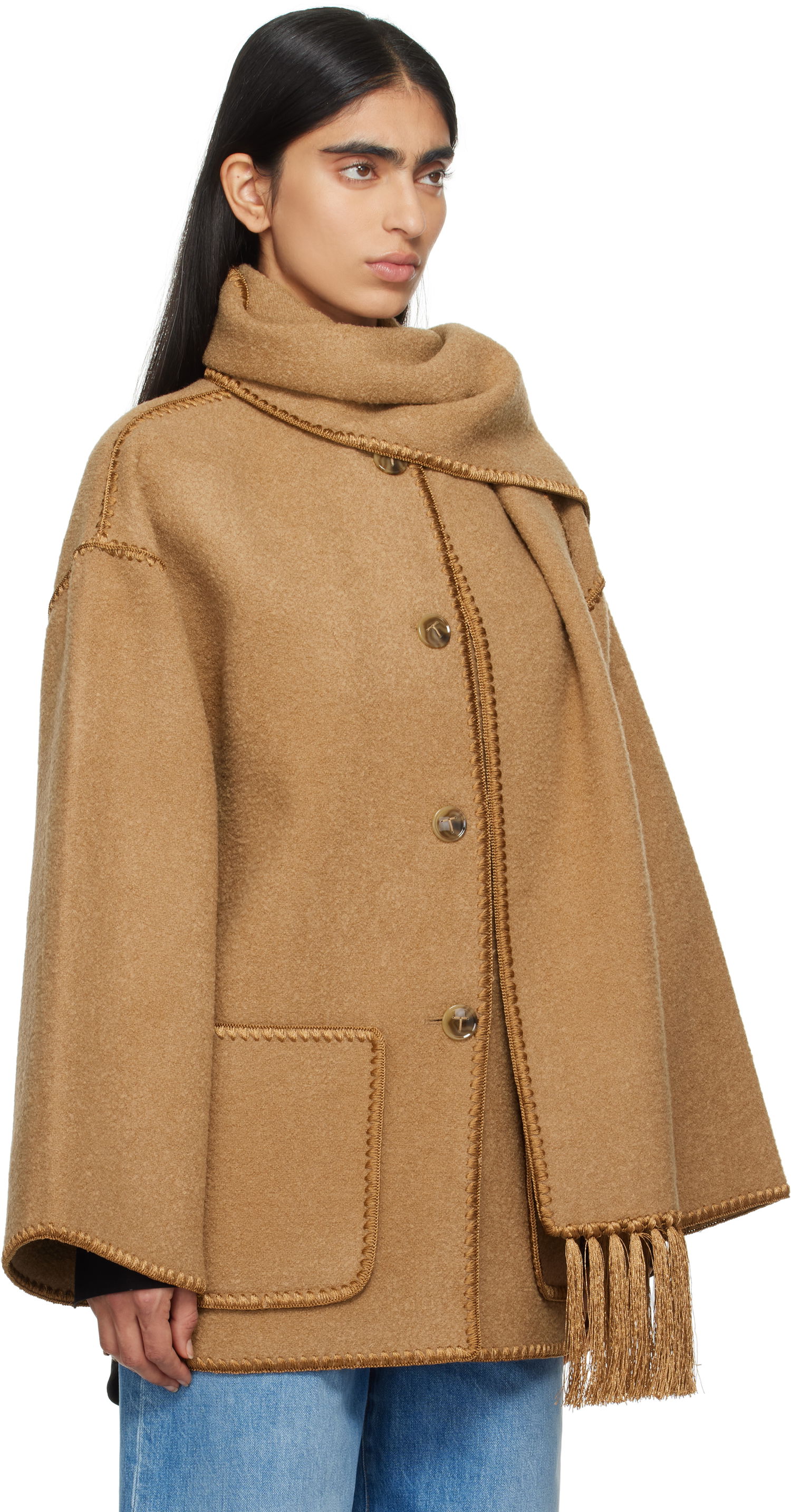 Frakker TOTEME TOTEME Women's Scarf Embroidered Jacket Brun | 244-WRO918-FB0292, 1