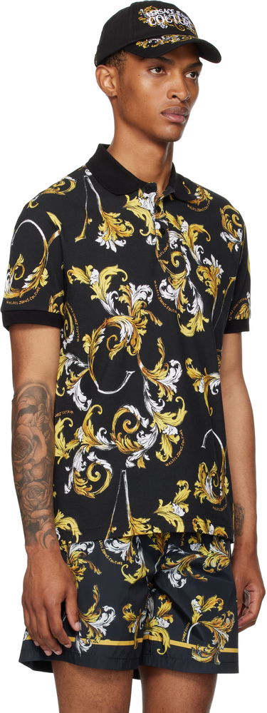 Polo skjorte Versace Versace Jeans Couture Outline Barocco Polo Mørkeblå | E78GAG6S0_EJS460, 4