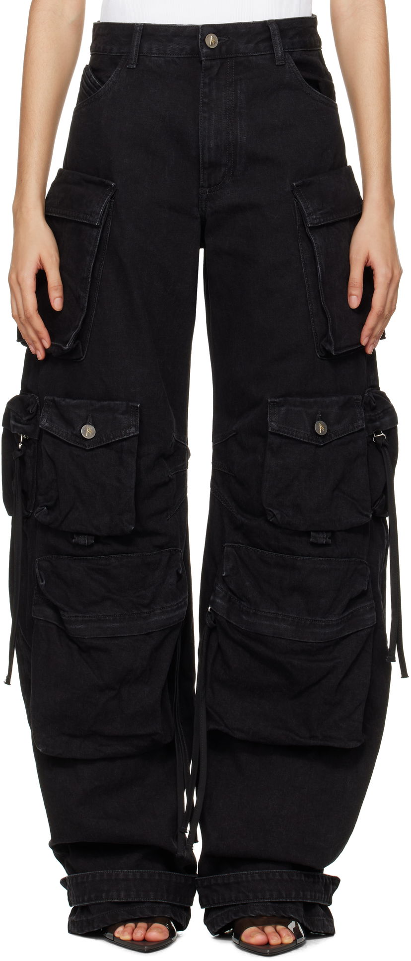 Cargo bukser The Attico Attico Fern Cargo Denim Jeans Sort | 250WCP00084 DDD066AA