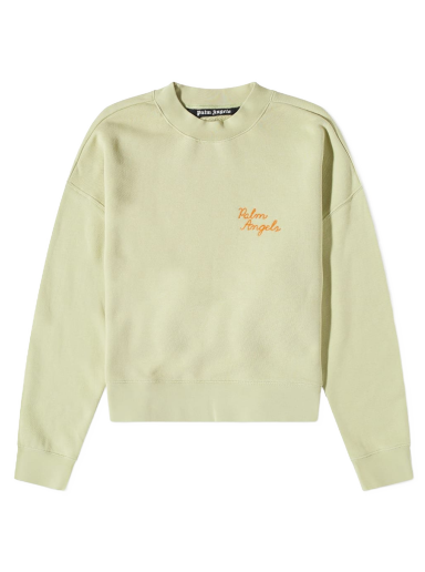 Sweater Palm Angels Back Spray Palm Embroidered Logo Crewneck Grøn | PMBA026F22FLE0085155