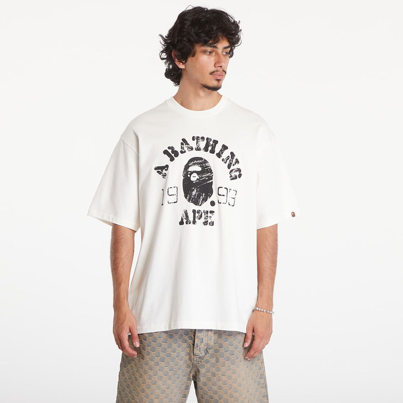 T-shirt BAPE A BATHING APE Screen Print College Relaxed Fit Short Sleeve Tee Ivory Hvid | 001TEK801320M IVY