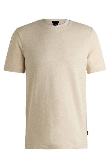 T-shirt BOSS Regular-Fit Cotton and Linen T-Shirt Beige | 50537488, 0
