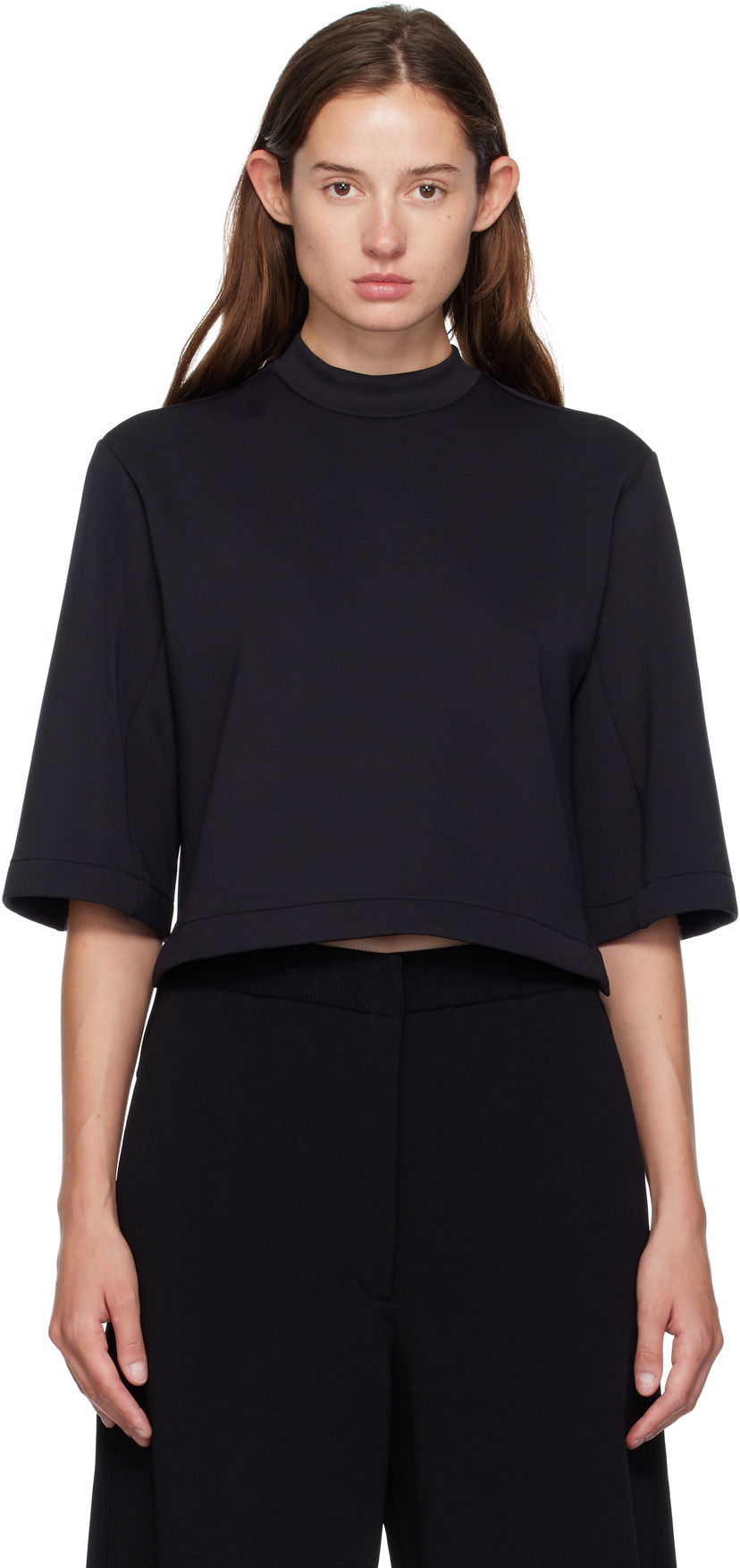 T-shirt Moncler Genius x Edward Enninful Neoprene Cropped Mock Neck Tee Sort | K24038C0000289A8K