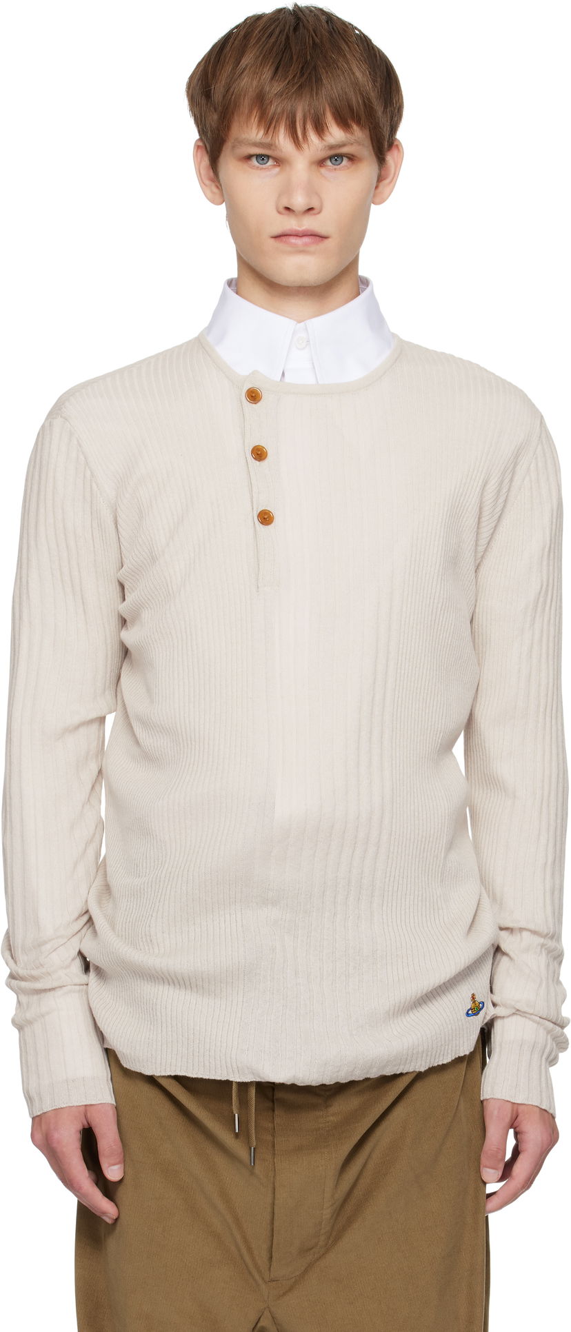 Sweater Vivienne Westwood Vivienne Westwood Tegan Henley Knit Top Beige | 2701002N-Y003M-