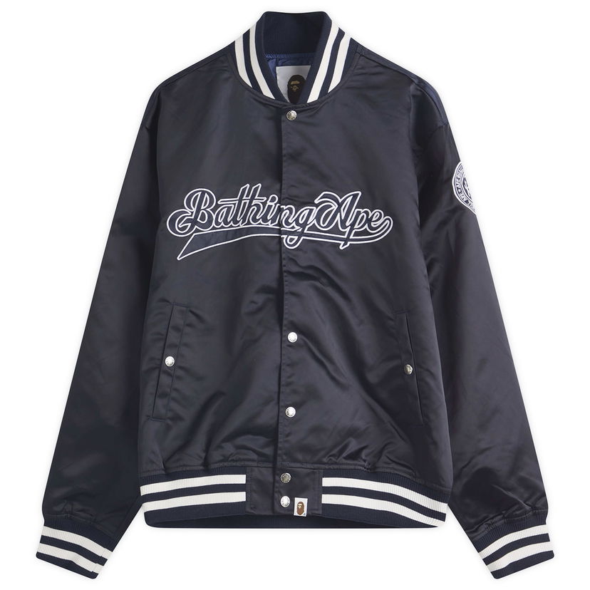 Bomberjakke BAPE Bathing Ape Baseball Varsity Jacket, Size Large Mørkeblå | 001LJL301011M-NVY