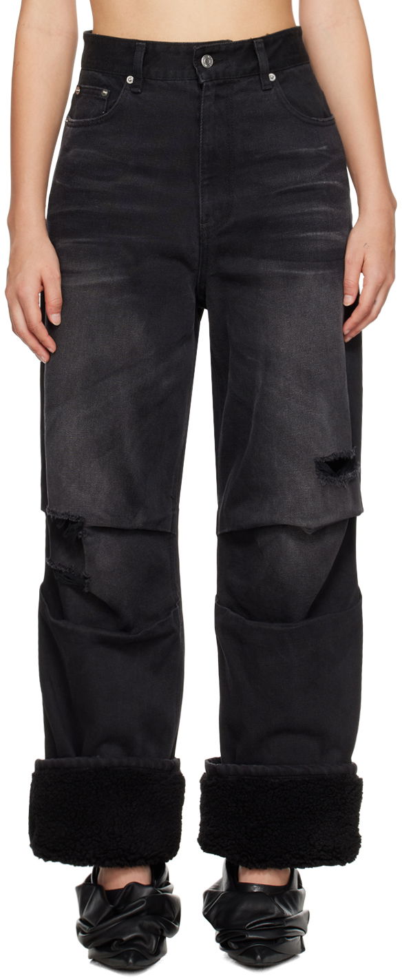 Jeans We11done We11done Shearling Cuff Jeans Sort | WD-DP3-23-316-W-BK