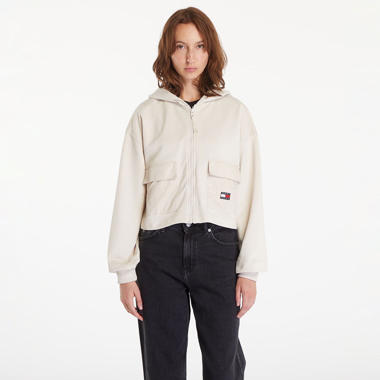 Sweatshirt Tommy Hilfiger RLX Crop Fabric Mix Hoodie Newsprint Hvid | DW0DW18381 ACG, 0
