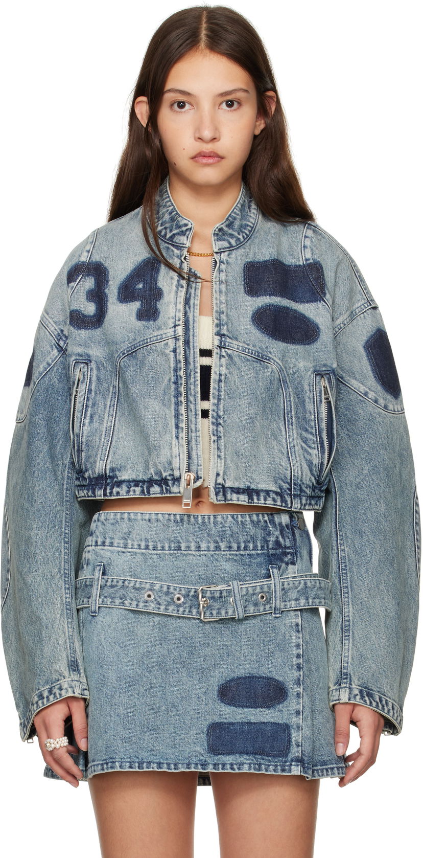 Bomberjakke Ambush Rider Cropped Denim Jacket Blå | BWYE003F24DEN0024400