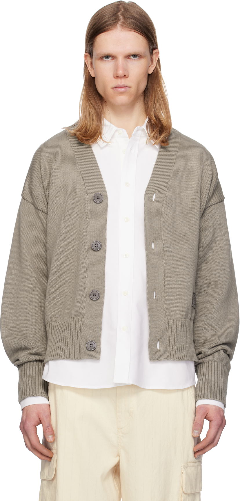 Sweater AMI AMI Paris Cotton Wool Embroidered Cardigan Grøn | HKC163.KN0063