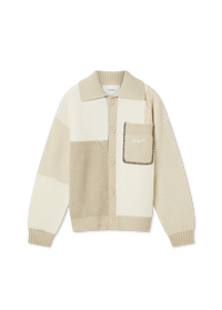 Beige Patchwork Knitted Cardigan