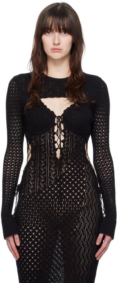 Kjole GUIZIO Guizio Micro Crop Open Knit Sweater Sort | S24710S035, 0
