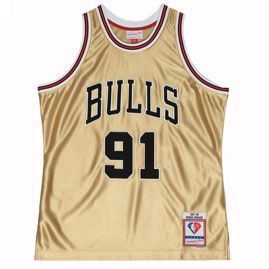 Jersey Mitchell & Ness Chicago Bulls Dennis Rodman 75th Swingman Jersey Metalisk | SMJY4398-CBU97DRDGOLD, 0