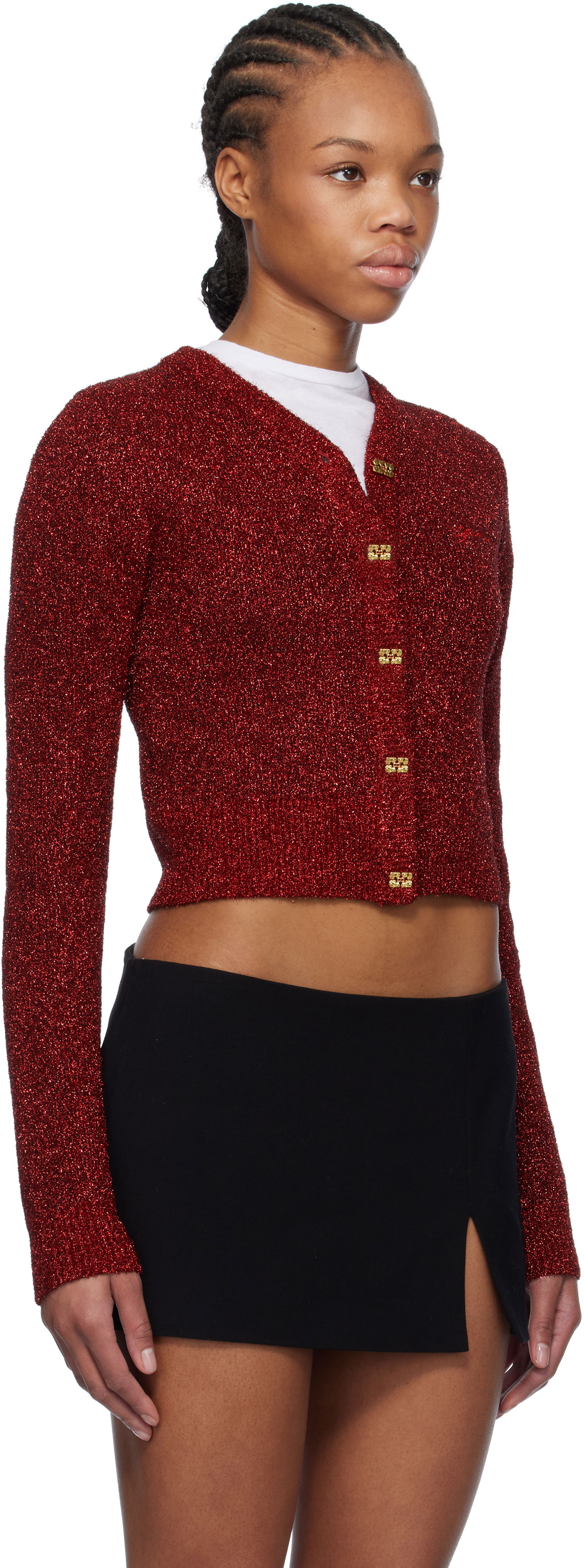 Sweater GANNI Ganni Sparkle Short Cardigan Rød | K2367, 1