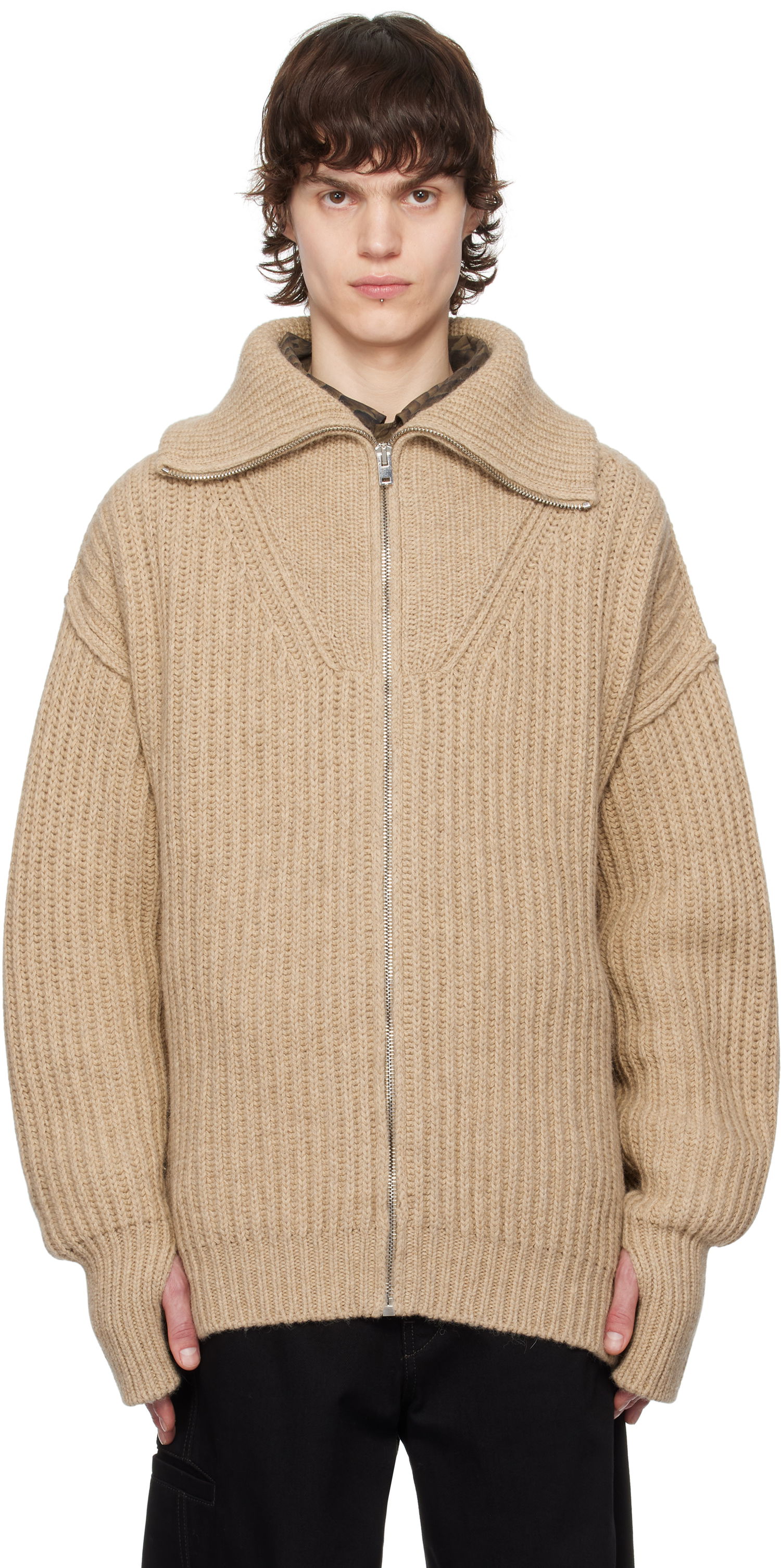 Sweater LEMAIRE LEMAIRE Trucker Collar Knit Cardigan Beige | TO1260 LK1029, 0