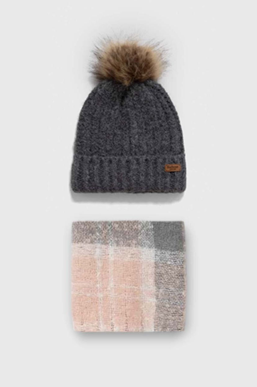 Beanie Barbour Knitted Pom-Pom Beanie Hat and Scarf Set Grå | LGS0077
