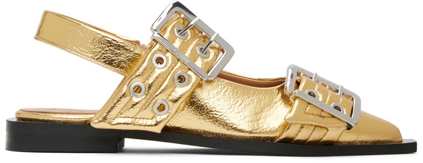 Skopleje GANNI GANNI Buckle Ballerina Flats Metalisk | S2861