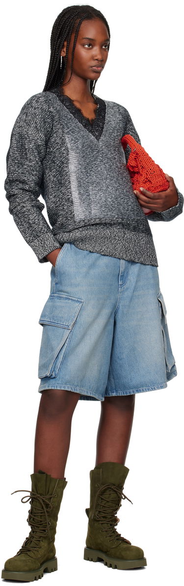 Sweater JW Anderson JW Anderson V-Neck Lace Trim Sweater Grå | KW1400-YN0402, 3