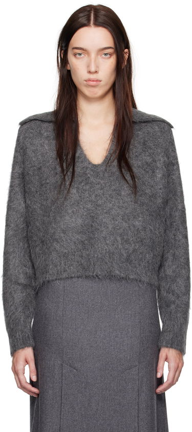 Sweater Loulou de Saison Loulou de Saison Ambrose Cropped Collared Sweater Grå | AMBROSE, 0