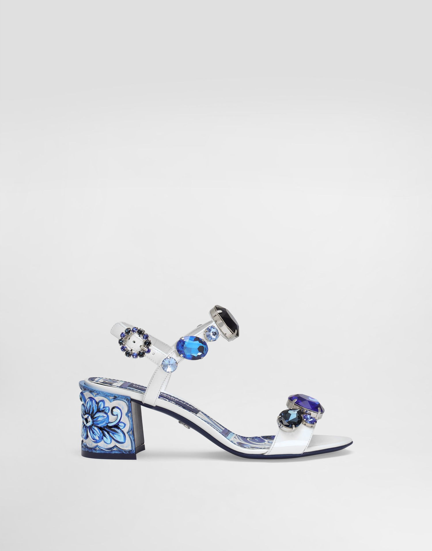 Tilbehør Dolce & Gabbana Dolce & Gabbana Patent Leather Sandals with Jewels and Floral Heel Hvid | CR1733AT848HA3OB, 0