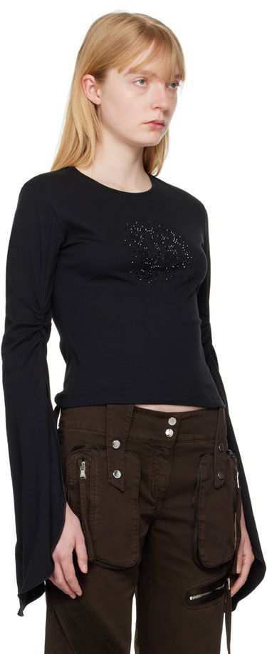 T-shirt Blumarine White Crystal-Cut Long Sleeve T-Shirt Hvid | P444T034A, 4
