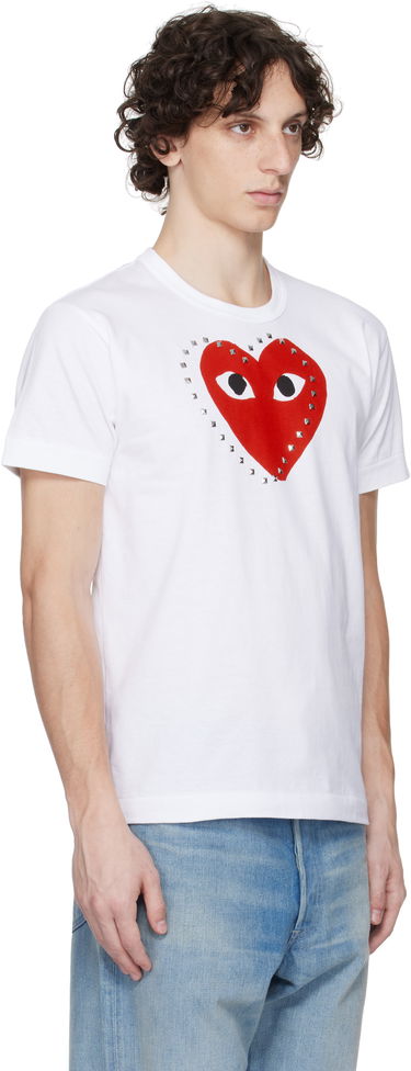 T-shirt Comme des Garçons COMME des GARÇONS PLAY Stud Print Red Heart T-Shirt Hvid | AX-T803-051, 4