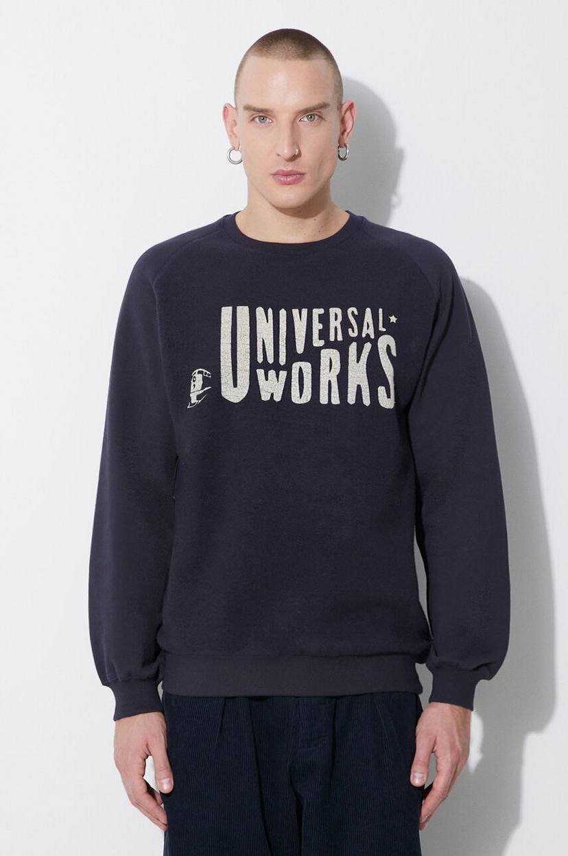 Sweatshirt Universal Works Universal Works Mystery Train Print Sweatshirt Mørkeblå | 29183