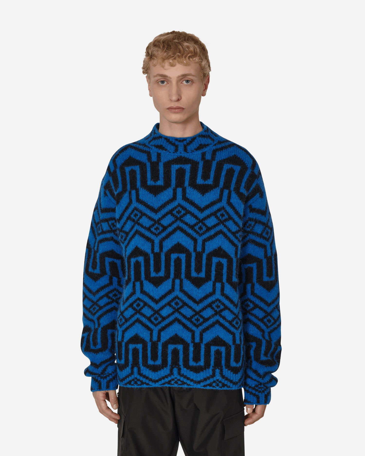 Sweater Moncler Jacquard Mock Neck Sweater Mørkeblå | H20979C00005 P79, 0