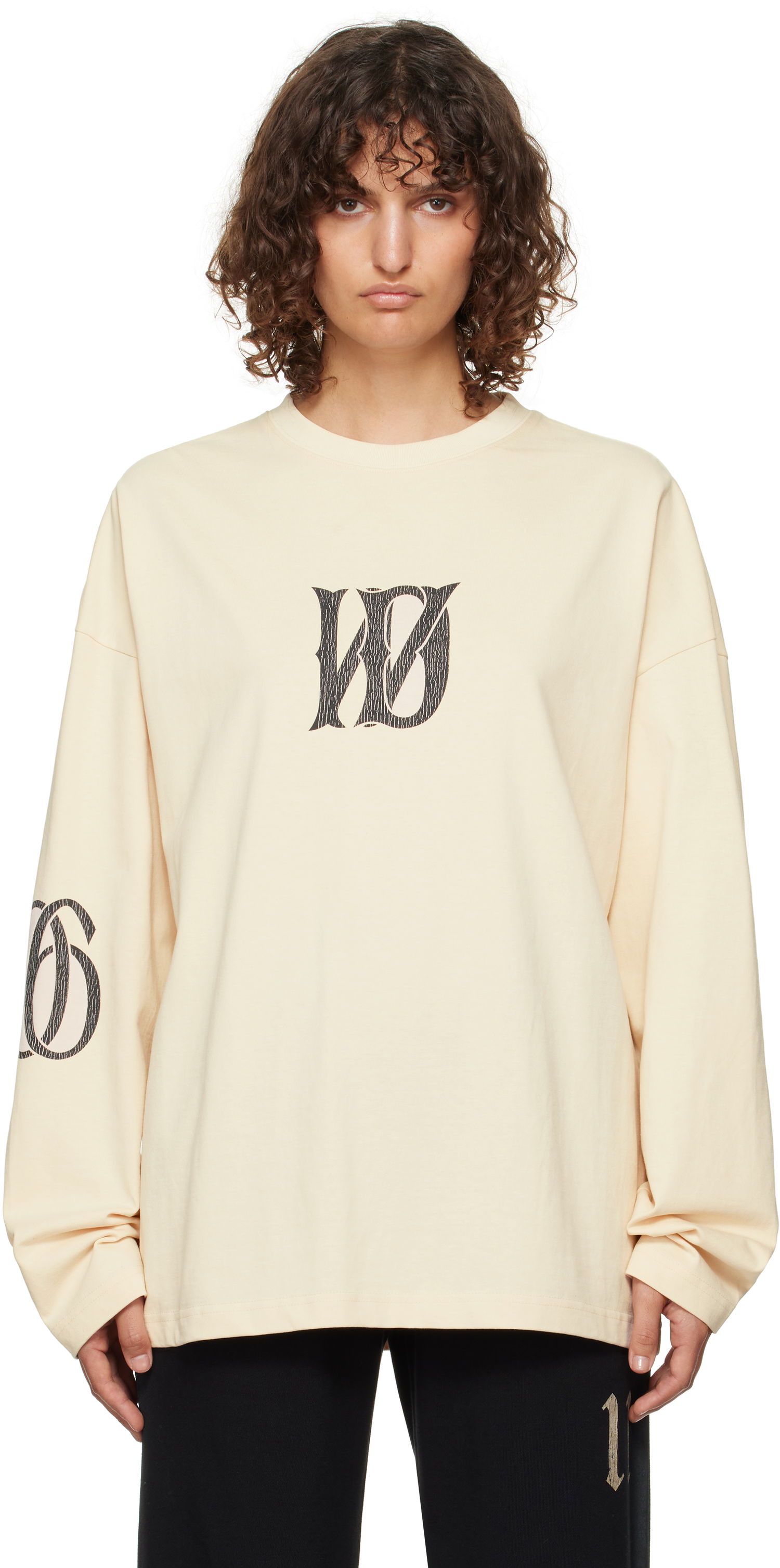 T-shirt We11done Letter Logo Print Long-Sleeved T-Shirt Beige | WD-TT3-24-746-U-BG, 0